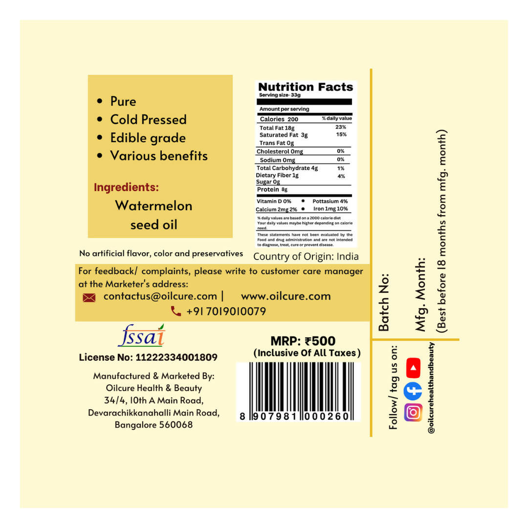 Oilcure Watermelon Seed Oil Cold Pressed - Distacart