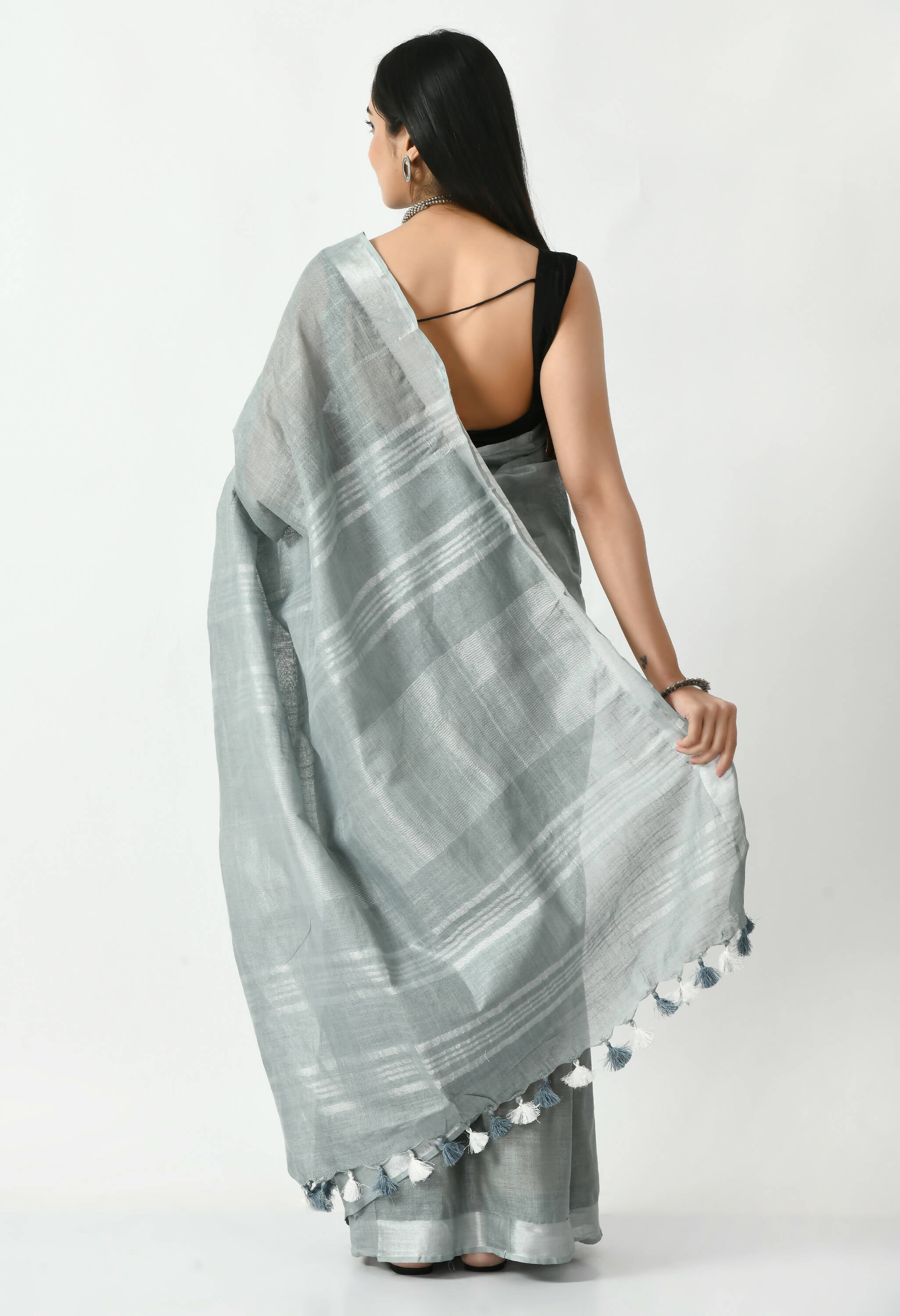 Mominos Fashion Moeza Gray Bhagalpuri Handloom Silk Linen Saree with unstitched Blouse piece - Distacart