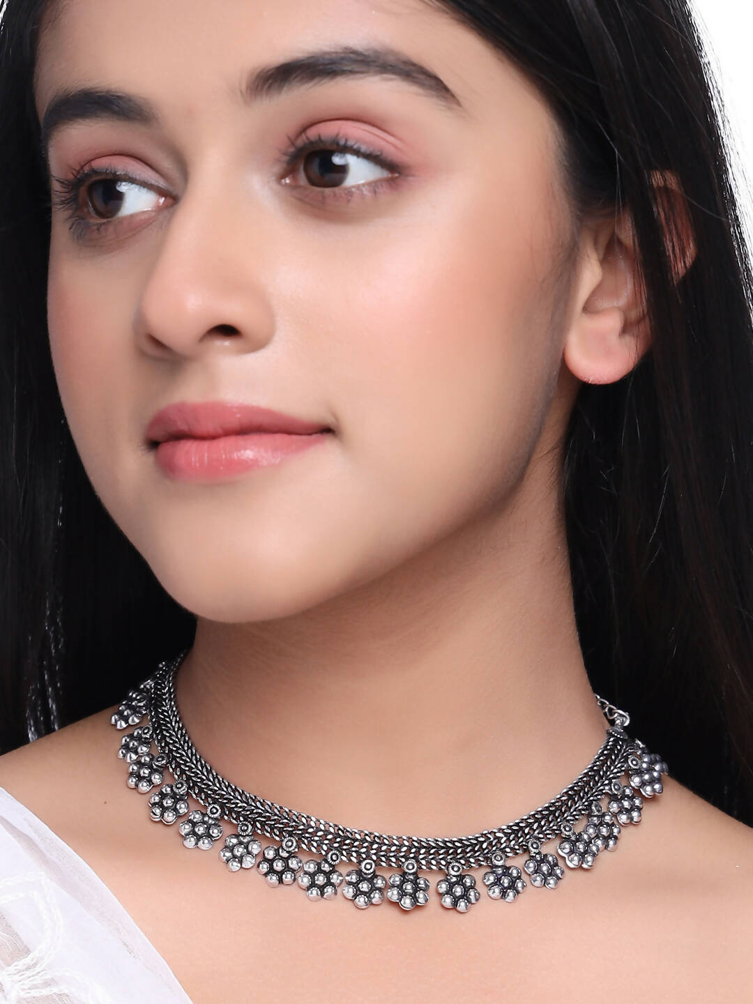 NVR Women Silver-Plated Oxidised Necklace - Distacart