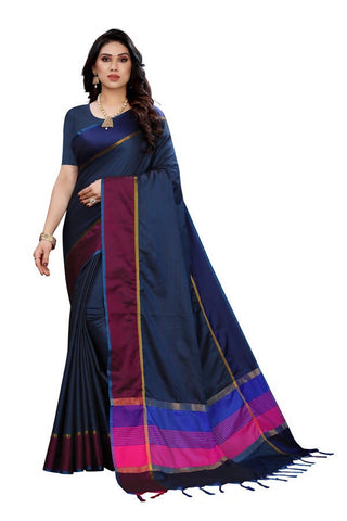 Vamika Navy Cotton Silk Weaving Saree (Binita Navy)