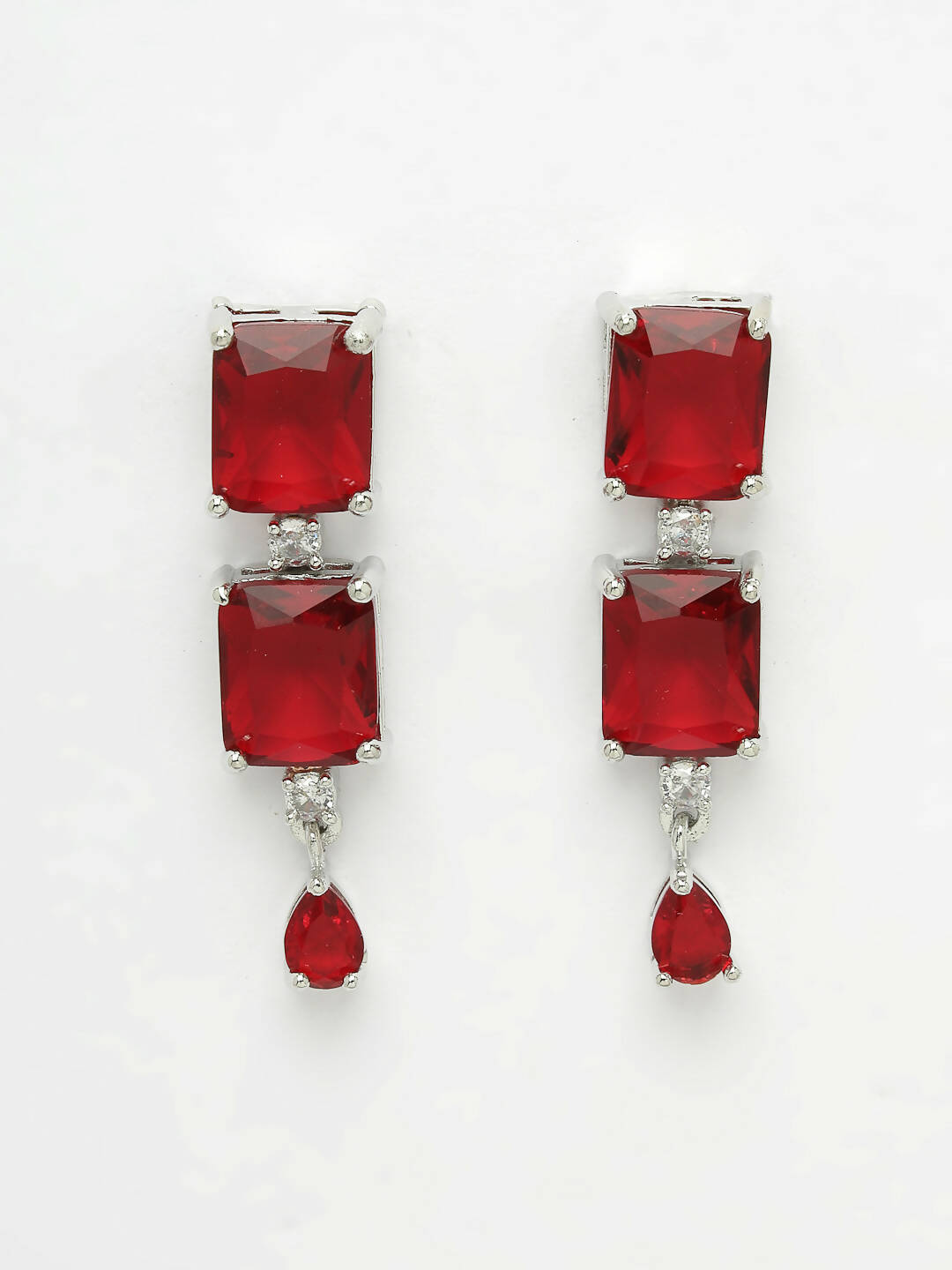 NVR Women Silver Plated & Maroon Cz Stone Handcrafted Jewellery Set - Distacart