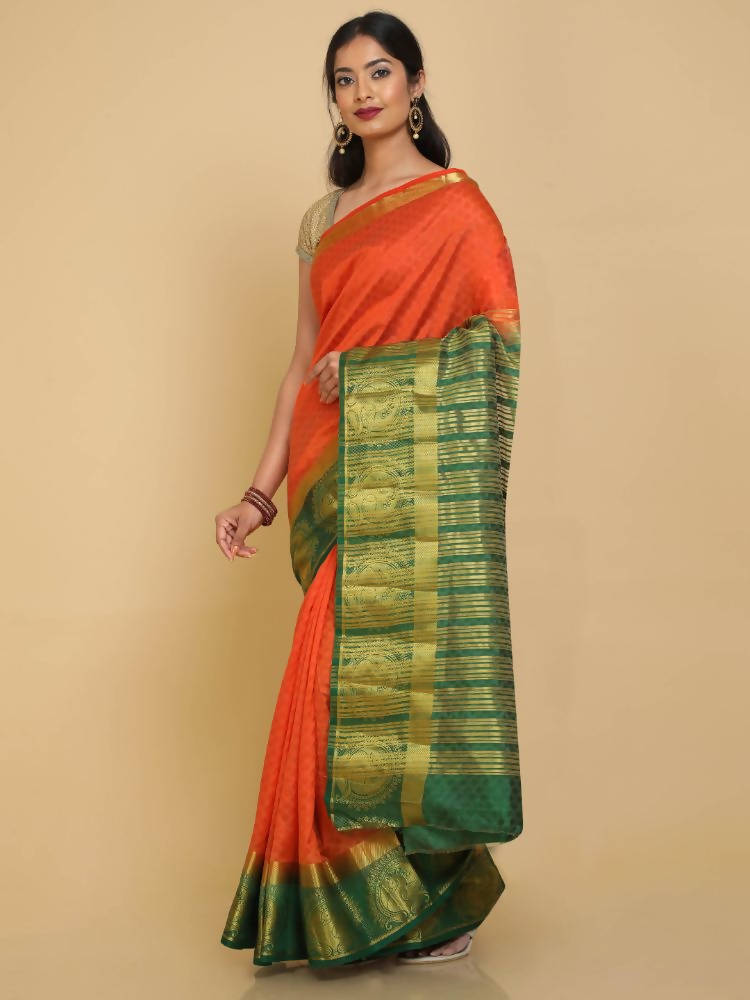 Kalamandir Floral Orange Pashmina Saree