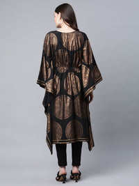 Thumbnail for Ahalyaa Women Black Crepe Copper Foil Printed Flared Sleeve Kaftan Kurta - Distacart