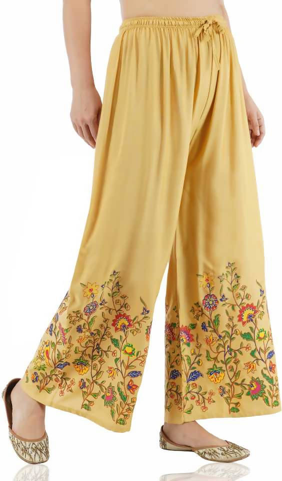 Mominos Fashion Golden Floral Design Palazzo