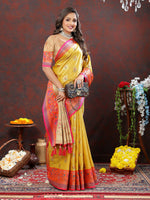 Thumbnail for Lorenvalley Fashion Yellow Kanjivaram Silk Woven Design with Zari Weaving Saree - Distacart