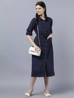 Thumbnail for Myshka Women Navy Blue Yellow Printed Shirt Dress - Distacart