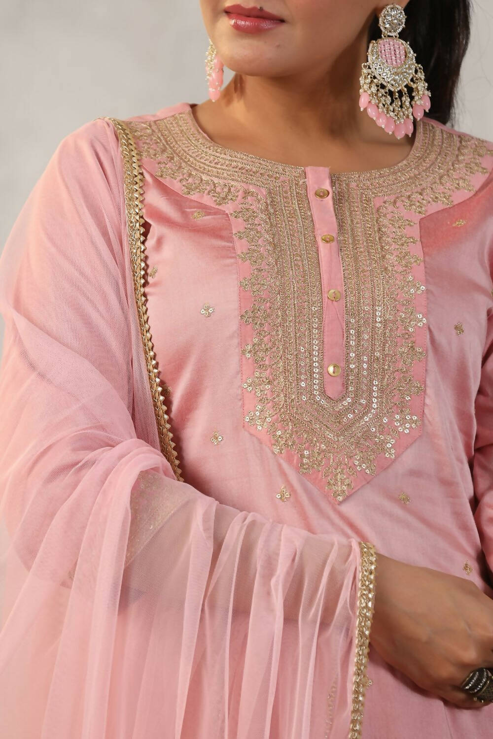 Juniper Women Peach Embroidered Kurta, Pants and Dupatta Set - Distacart