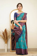 Thumbnail for DEIANA'S Beautiful Golden Jari with New Design Soft Lichi Silk Saree - Sky - Distacart