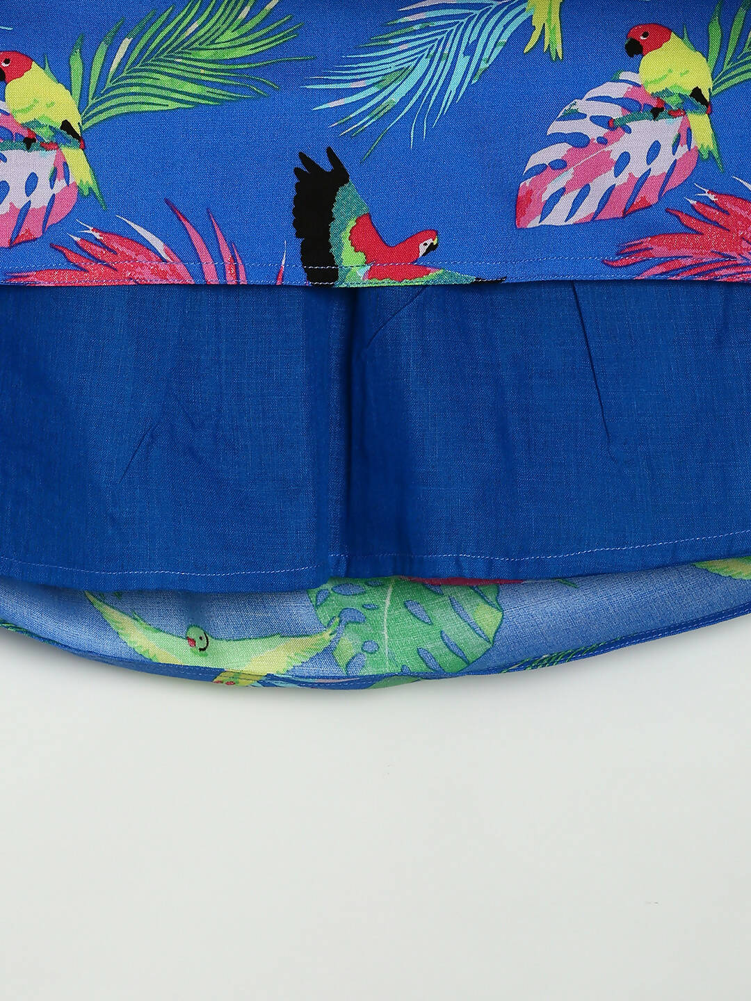 Manet Girls Cotton String Tie Frock Parrot Printed - Blue - Distacart