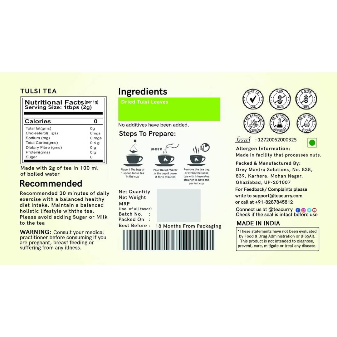 Teacurry Organic Tulsi Tea Bags - Distacart