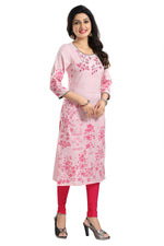 Thumbnail for Snehal Creations Pretty Pink Rayon Textured Print Long Kurta For Women - Distacart