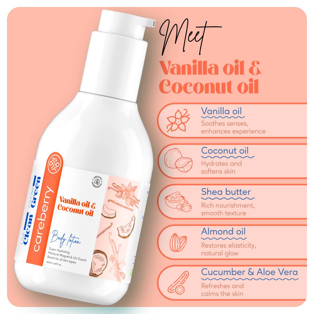 Careberry Vanilla & Extra Virgin Coconut Oil Body Lotion - Distacart