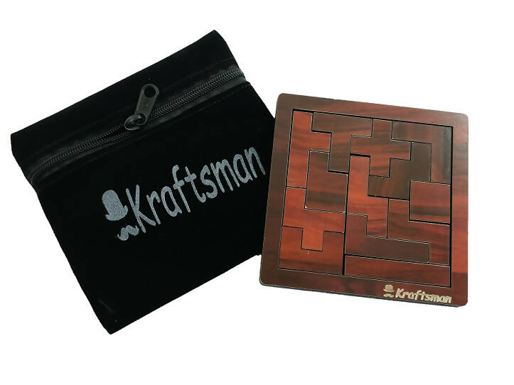 Kraftsman Portable Wooden Tetris Puzzle | 13 Pieces Puzzle Board for Kids and Adults | Travel Pouch Included - Distacart