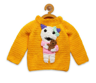 Chutput Kids Woollen Hand Knitted Cat Design Sweater For Baby Boys - Yellow - Distacart