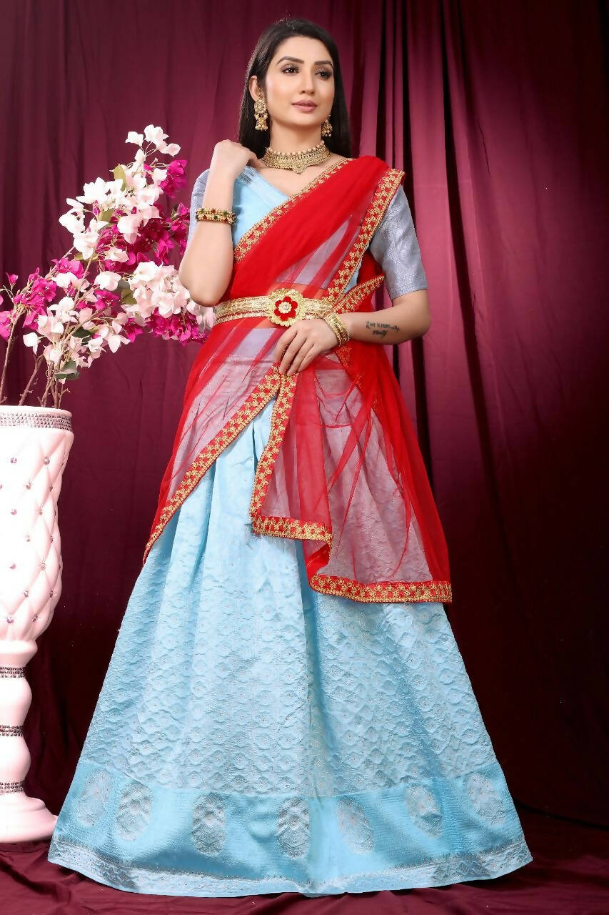 DEIANA'S Beautiful Pure Jari Silk Weaving Lehengha Choli - Sky Blue - Distacart