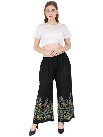Mominos Fashion Black Floral Design Palazzo