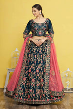 Thumbnail for Blue Silk Semi-Stitched Wedding Bridal Lehenga - Nimaya - Distacart