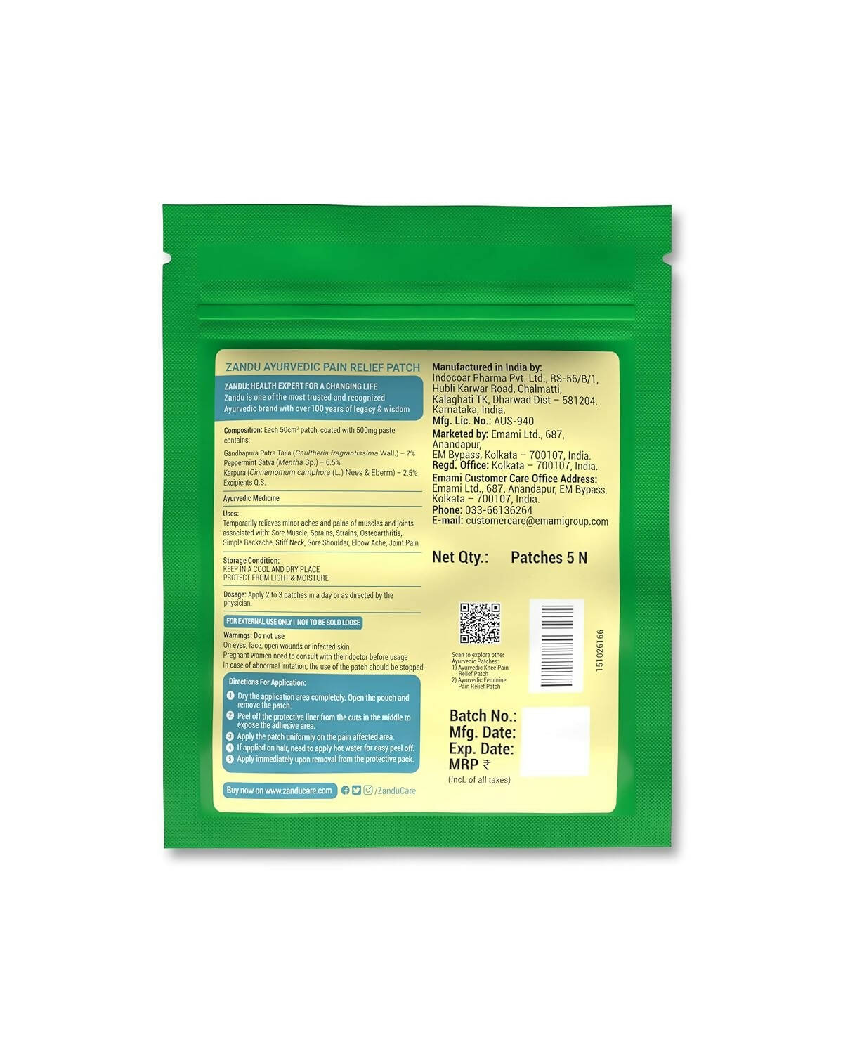 Zandu Ayurvedic Pain Relief Patch - Distacart