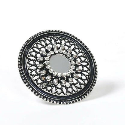 Mominos Fashion Joharkamal Oxidised Silver-Toned Adjustable Finger Ring - Distacart