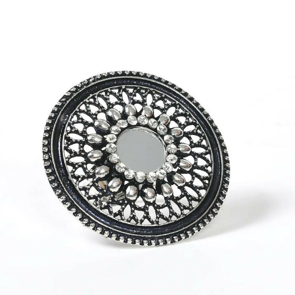 Mominos Fashion Joharkamal Oxidised Silver-Toned Adjustable Finger Ring - Distacart