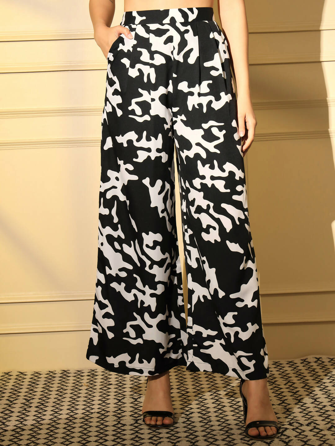 Black Crepe Digital Printed Top With Matching Trouser - Shivani - Distacart