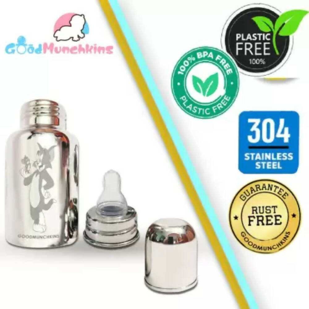 Goodmunchkins Stainless Steel Feeding Rustfree Bottle with 2 Anti Colic Silicone Nipple For Kids 150ml - Distacart