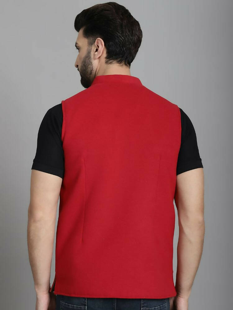 Even Apparels Nehru Jacket With Welt Pockets - Red - Distacart