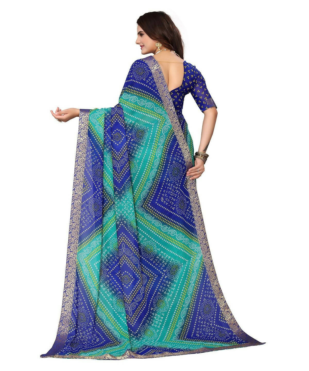 Vamika Blue Georgette Printed With Lace Saree (VERA BLUE) - Distacart