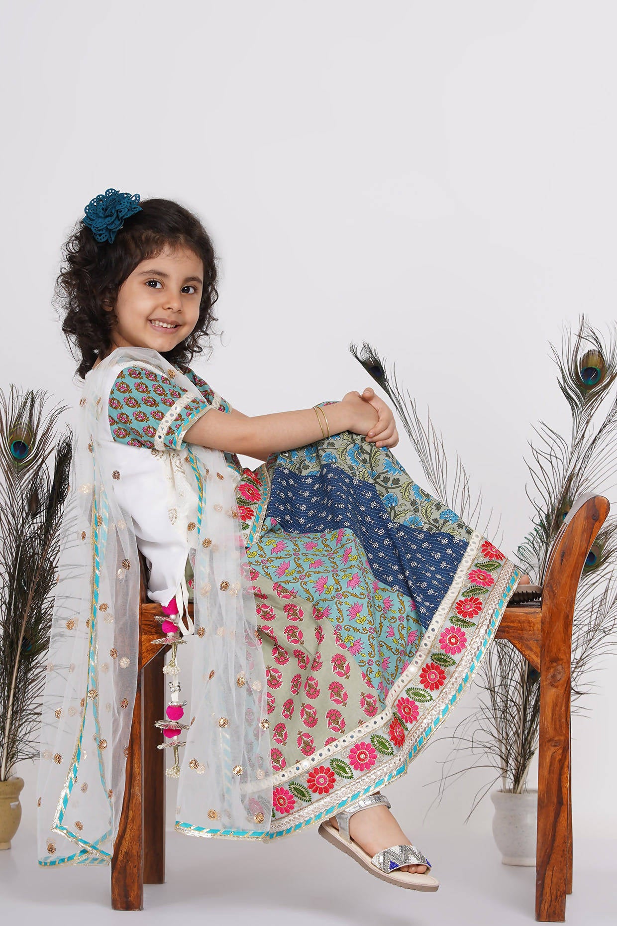 Little Bansi Cotton Embroidery Kurta With Lehenga & Tussel - White & Multicolor - Distacart