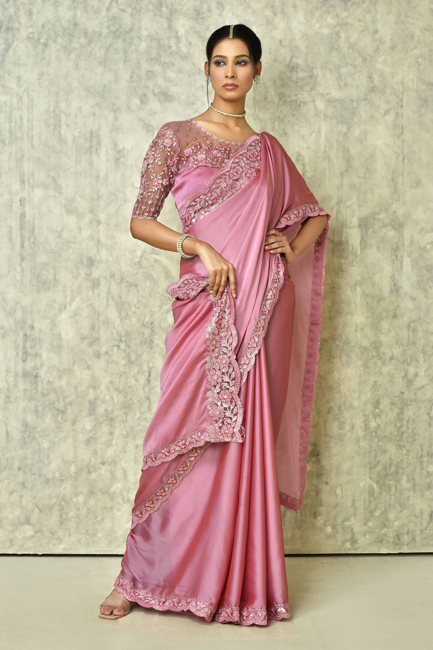 Pink Silk Plain Saree with Blouse Piece - Purvi - Distacart