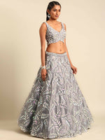 Thumbnail for House of Panchhi Grey Organza Sequins & Zarkan embroidery Lehenga choli & Dupatta - Distacart