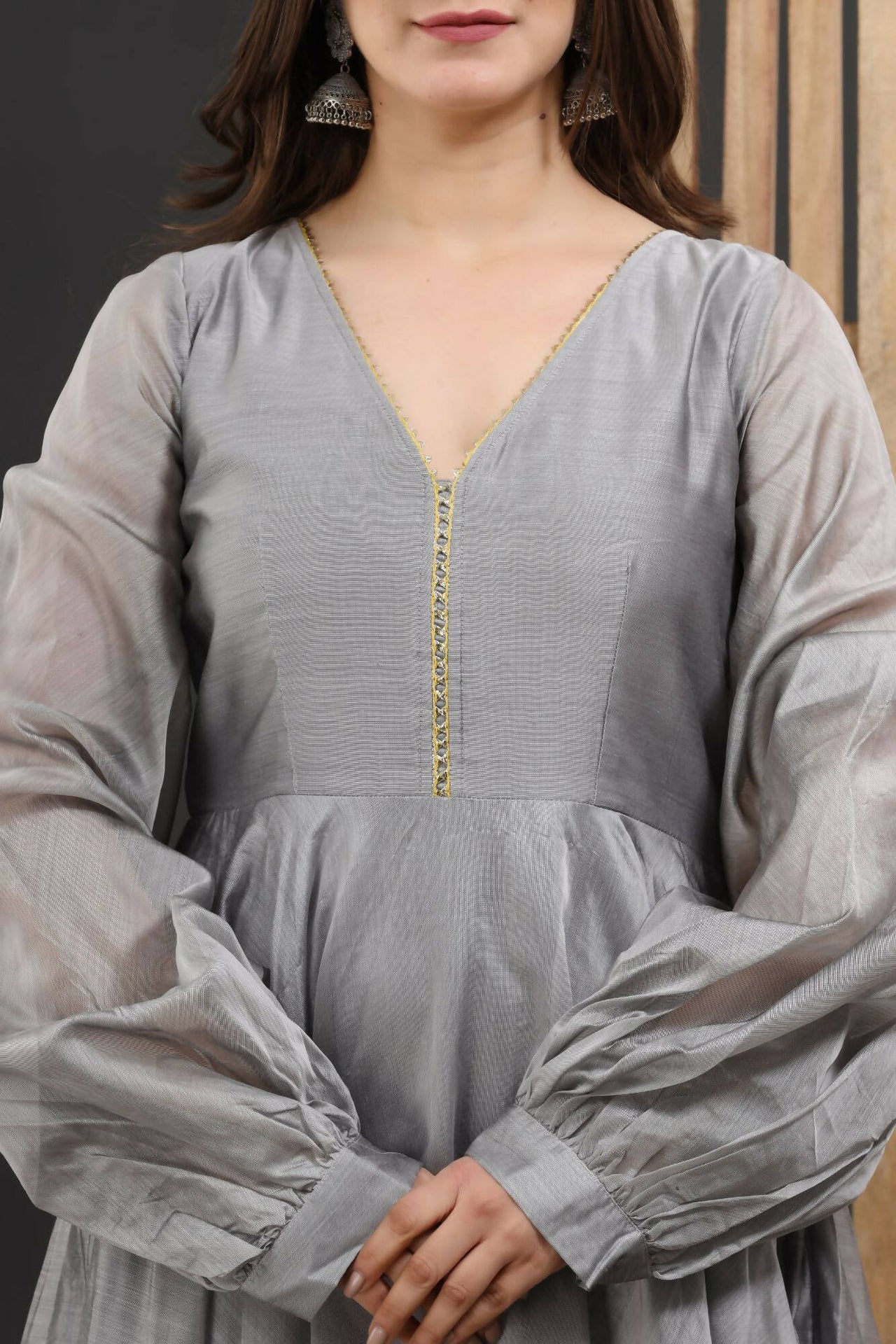 Women's Grey Gota Gown Dress - Isya - Distacart