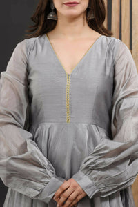 Thumbnail for Women's Grey Gota Gown Dress - Isya - Distacart