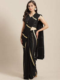 Thumbnail for Ahalyaa Women's Black Georgette Gold Print Ready to Wear Saree