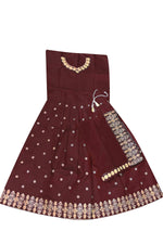 Thumbnail for Dwiden Maroon Queen Tafetta Sattin Semi-Stitched Girl's Lehenga Choli - Distacart