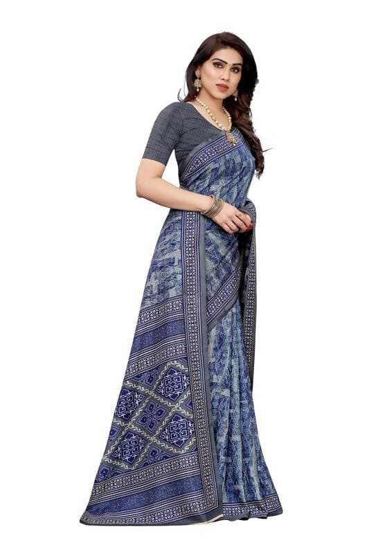 Vamika Printed Blue Crepe Silk Saree (ICE BLUE)