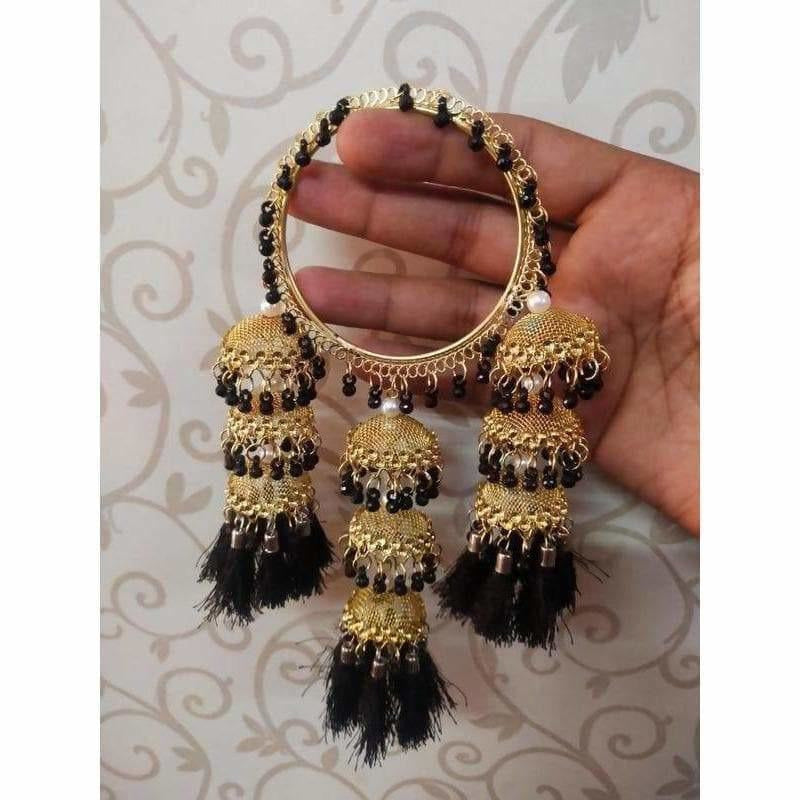 Gold Color With Black Pearls And Jhumkas Hanging Bangles