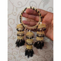 Thumbnail for Gold Color With Black Pearls And Jhumkas Hanging Bangles