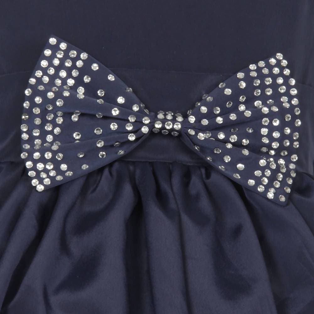 Asmaani Baby Girl's Navy Blue Color Satin Knee Length Frock (AS-DRESS_22015) - Distacart