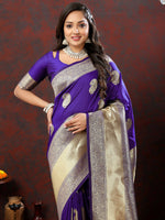 Thumbnail for Lorenvalley Fashion Purple Soft Silk Woven Design Gold Zari Weaving Saree - Distacart