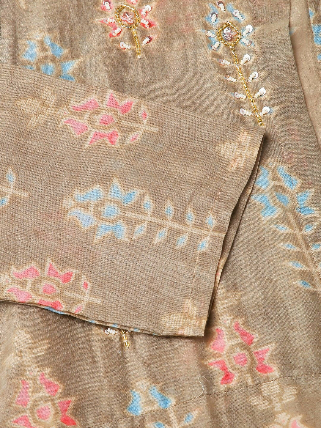 Brown Cotton Solid Flared Dress with Printed Shrug - Yukti - Distacart