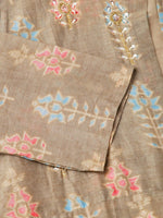 Thumbnail for Brown Cotton Solid Flared Dress with Printed Shrug - Yukti - Distacart