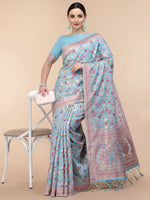 Thumbnail for Blue Silk Blend Woven Design Saree With Unstitched Blouse Piece - Aloki - Distacart