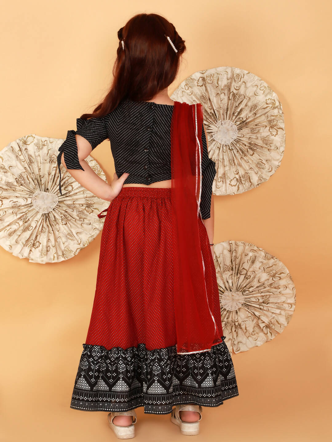 Lil Drama Girls Ghaghra Choli With Dupatta Set - Red - Distacart