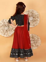 Thumbnail for Lil Drama Girls Ghaghra Choli With Dupatta Set - Red - Distacart