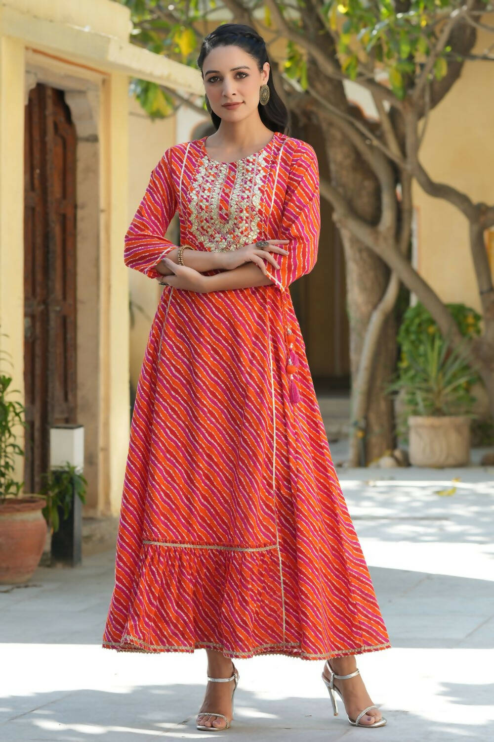 Juniper Women's Multi Cambric Printed Embroidered Flared Dress - Distacart