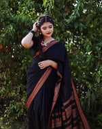 Thumbnail for DEIANA'S Beautiful Golden Jari with New Design Soft Lichi Silk Saree - Black - Distacart
