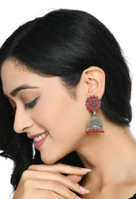 Thumbnail for Mominos Fashion Johar Kamal Kundan Work Jhumka With Red Beads - Distacart