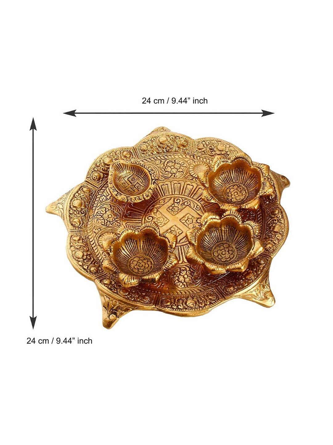 eCraftIndia Gold-Toned Swastik Pooja Thali Bowl & Diya Showpiece - Distacart