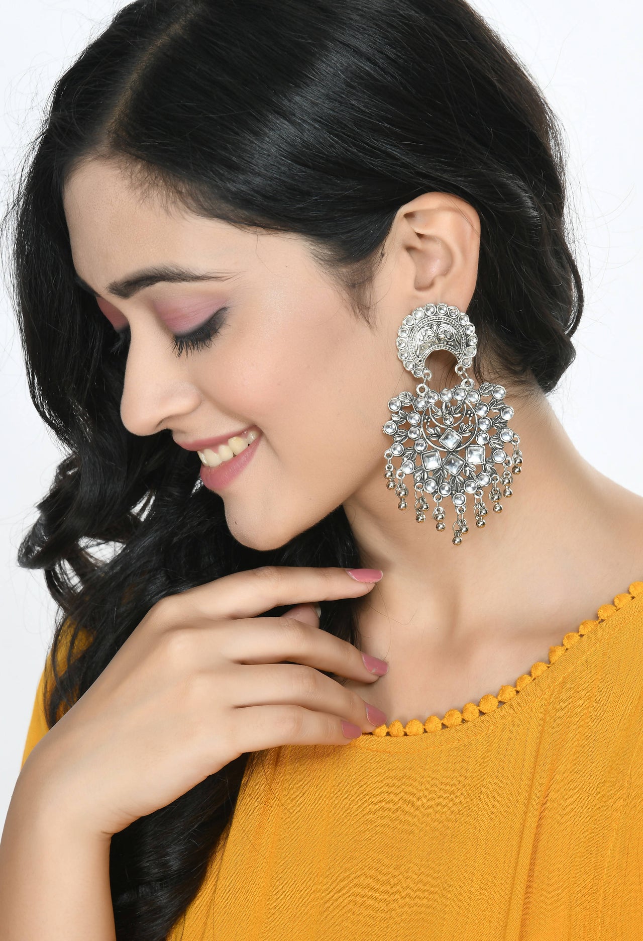 Mominos Fashion Johar Kamal Silver Color Base With Kundan Earrings - Distacart